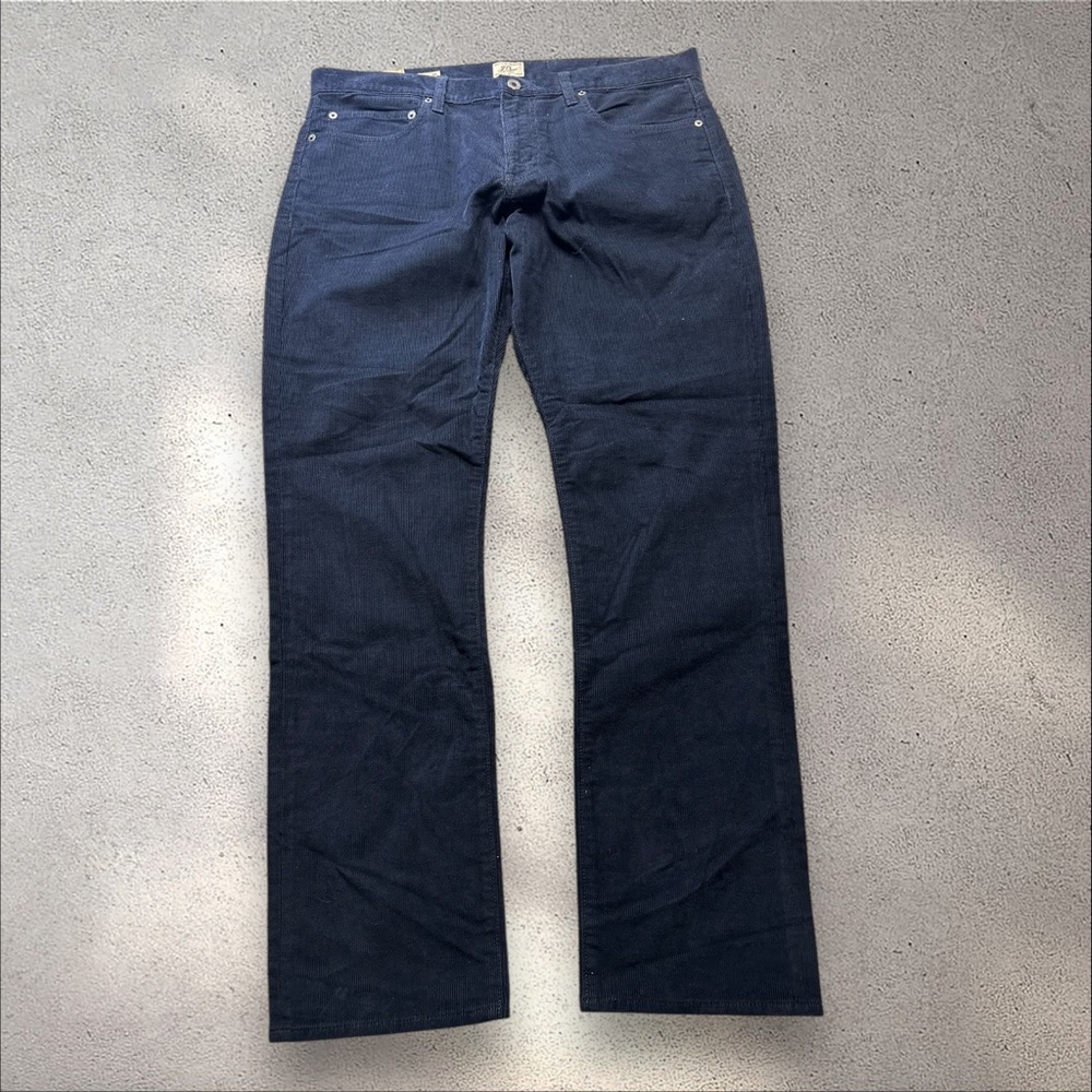 j crew corduroy pants mens 36x32 Navy Blue Stretch Slight Taper New
